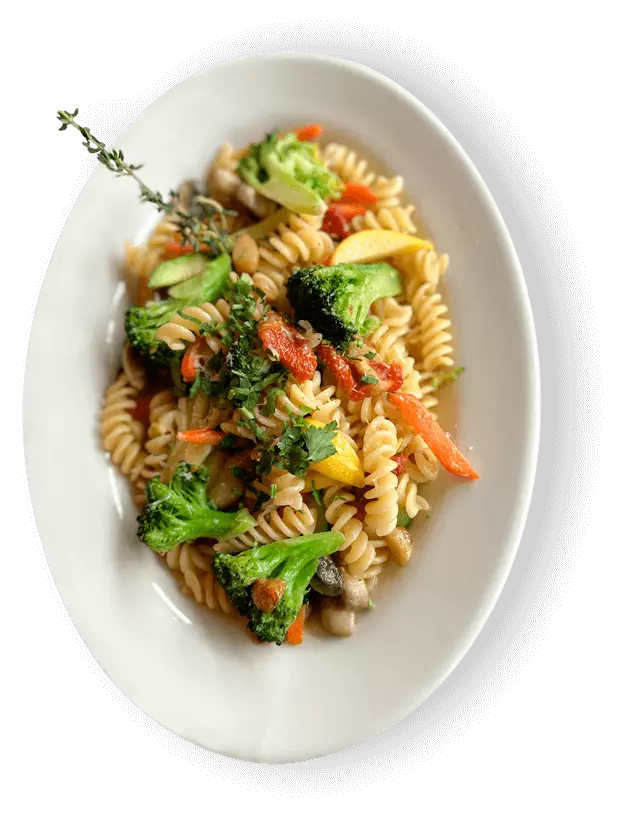 Colorful spiral pasta with vegetables